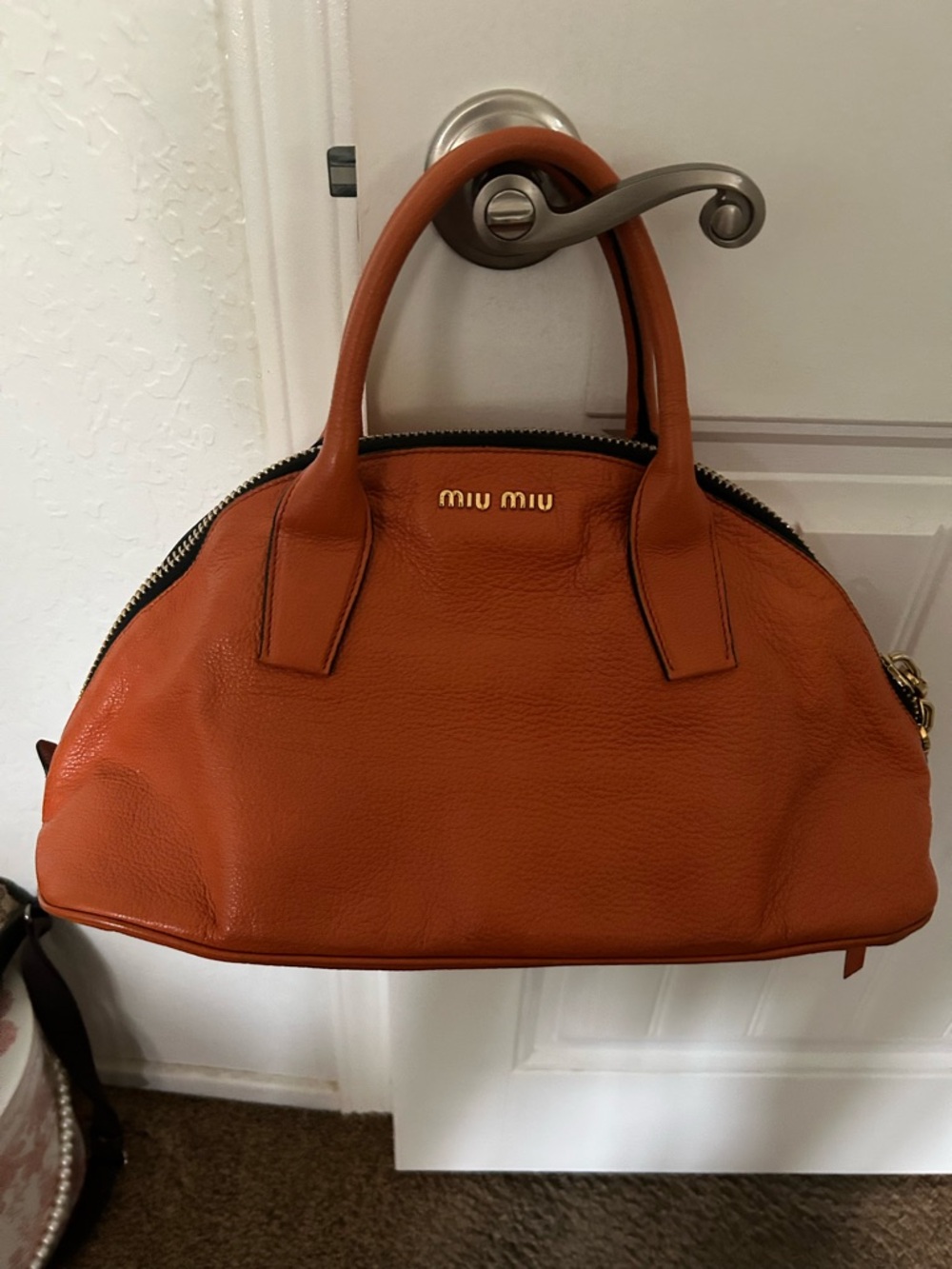 Miu Miu Rustic Orange Pebbled Leather Satchel